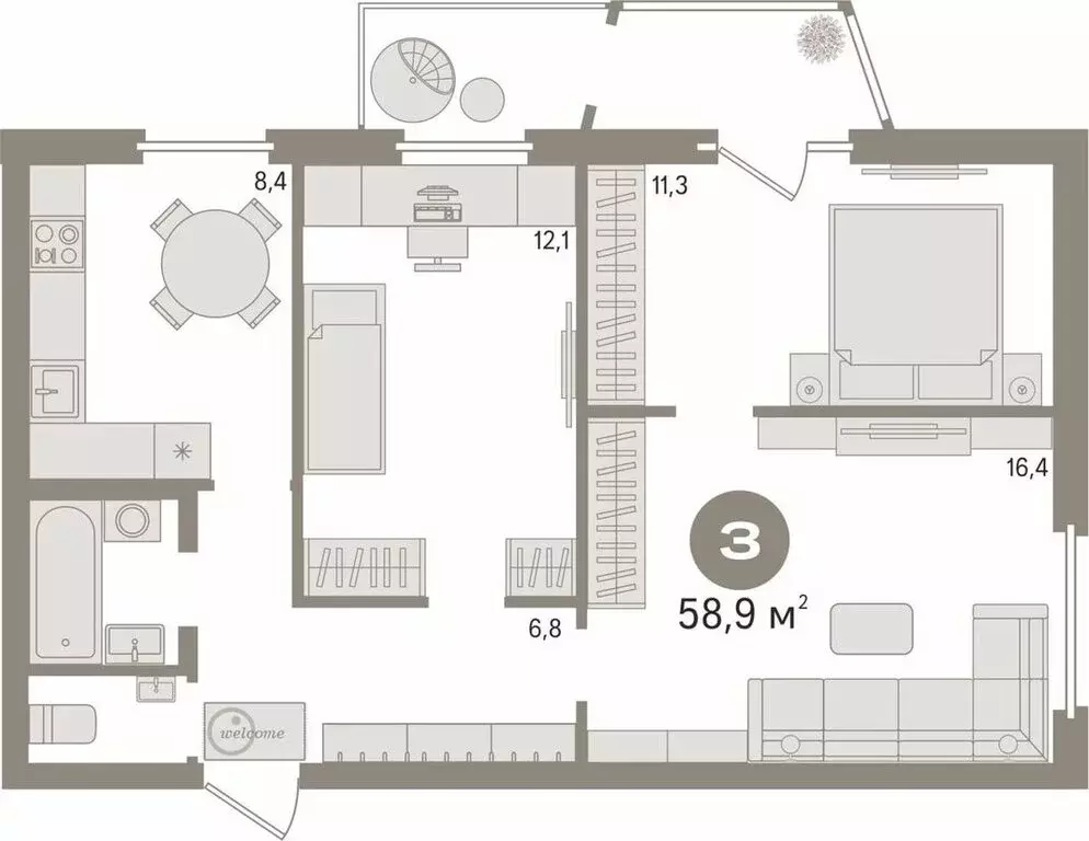 3-комнатная квартира: Екатеринбург, Соликамская улица, 3 (58.9 м) - Фото 2