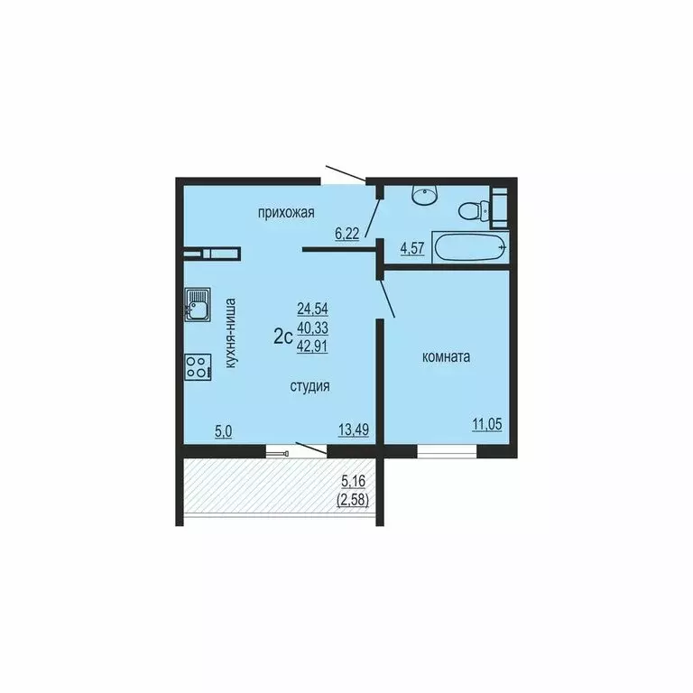 1-комнатная квартира: посёлок Западный, улица Дружбы, 6 (42.91 м) - Фото 1