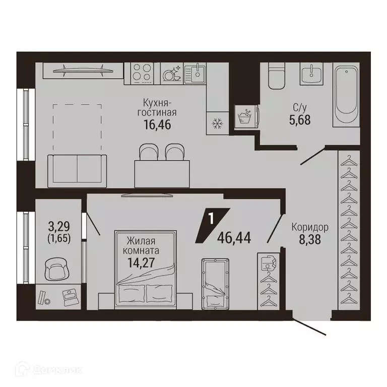 Продаётся 1-к квартира, 46.4 м - Фото 0
