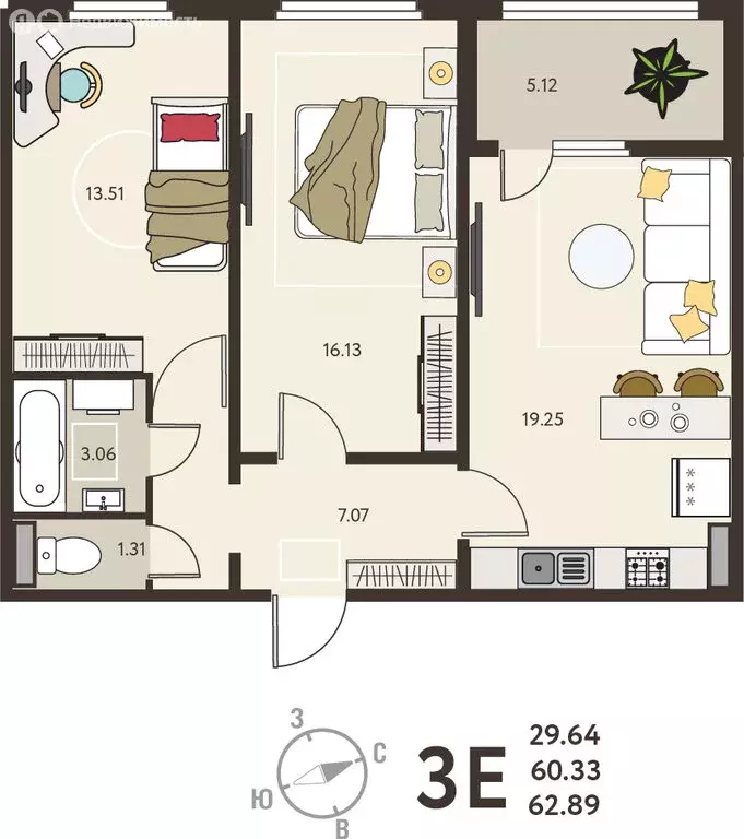 2-комнатная квартира: Курск, микрорайон Курского Завода Тракторных ... - Фото 1