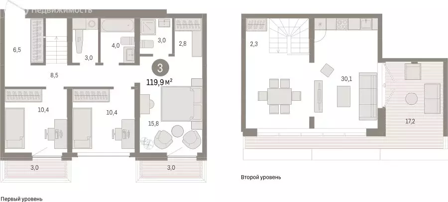 3-комнатная квартира: Тюмень, Мысовская улица, 26к1 (119.89 м) - Фото 1