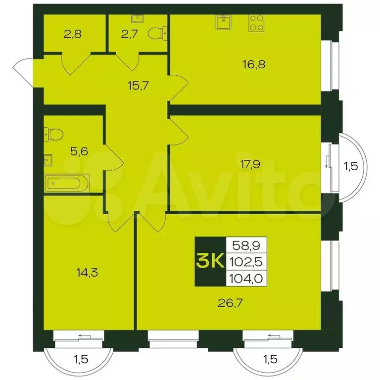 3-к. квартира, 104 м, 5/9 эт. - Фото 0