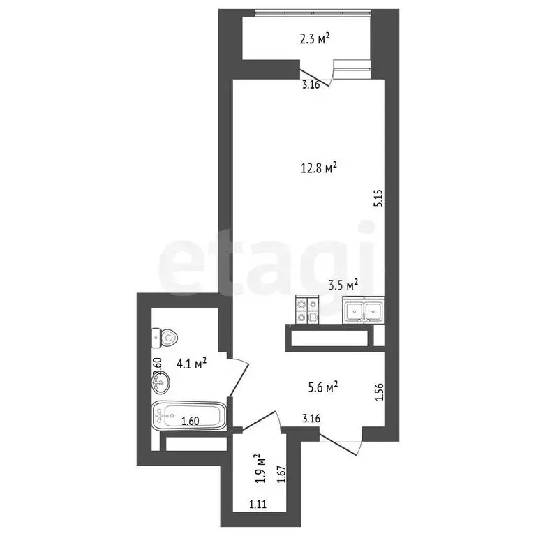 Квартира-студия: Тюмень, улица Василия Подшибякина, 9 (27.9 м) - Фото 1