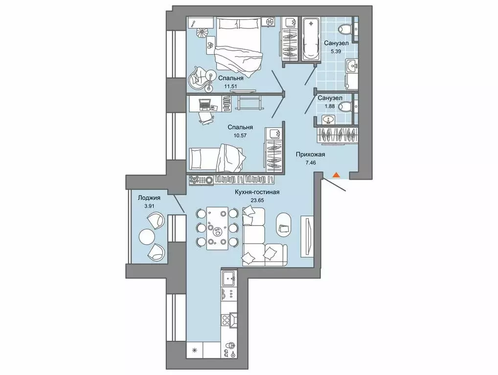 2-комнатная квартира: Киров, микрорайон Урванцево, ЖК Знак (62 м) - Фото 1