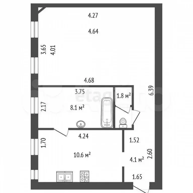 1-к. квартира, 50 м, 1/6 эт. - Фото 0