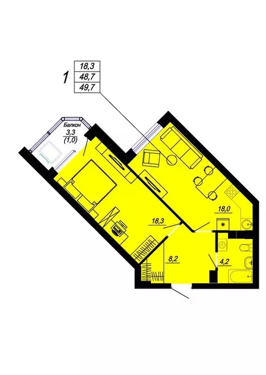 1-к кв. Свердловская область, Екатеринбург ул. Блюхера, 93 (49.7 м) - Фото 0