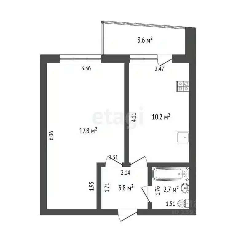 1-к кв. Тюменская область, Тюмень Харьковская ул., 85а (34.1 м) - Фото 2