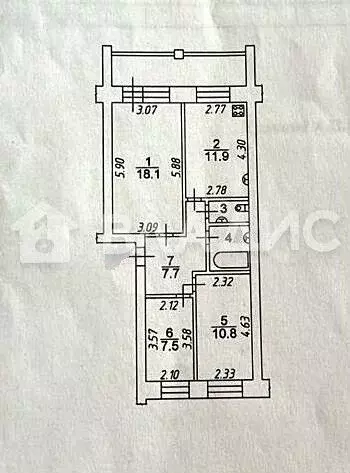 3-к. квартира, 61,2 м, 5/6 эт. - Фото 0