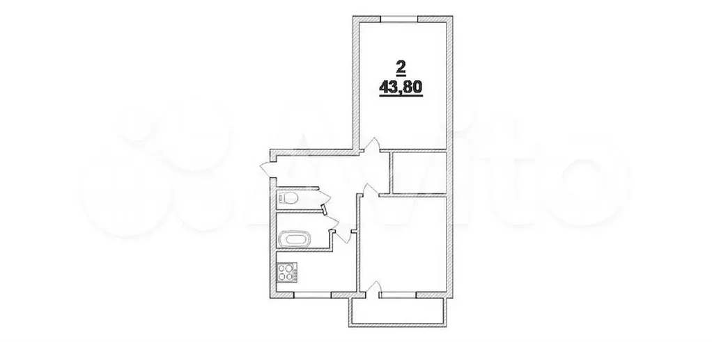 2-к. квартира, 43,8 м, 5/5 эт. - Фото 0