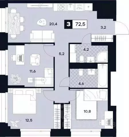 3-к кв. Москва Лодочная ул., 27К2 (72.5 м) - Фото 0