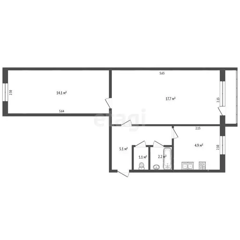 2-комнатная квартира: Альметьевск, улица Нефтяников, 43 (45.1 м) - Фото 1