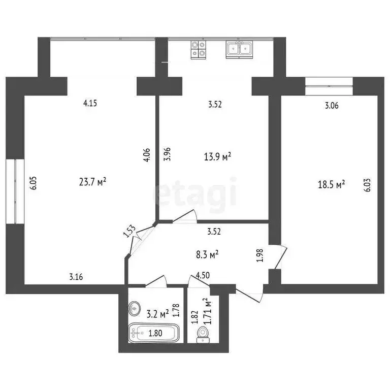 2-комнатная квартира: Котлас, проспект Мира, 30/10 (69.3 м) - Фото 0