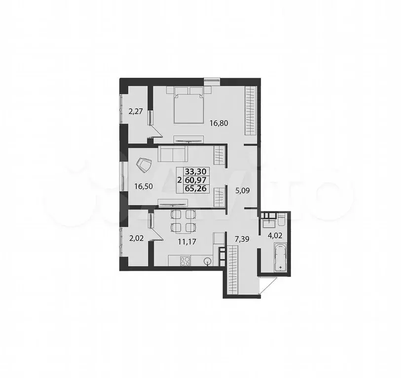 2-к. квартира, 65,3 м, 4/7 эт. - Фото 1