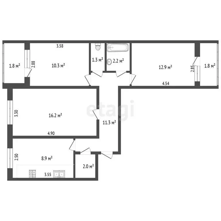 3-комнатная квартира: Набережные Челны, проспект Мира, 52/16 (66 м) - Фото 1
