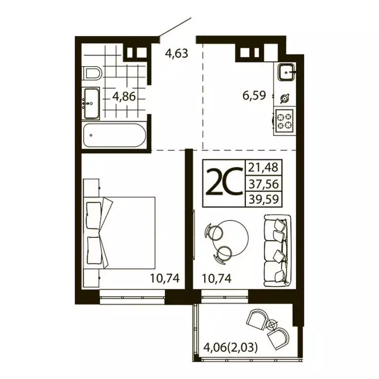 2-комнатная квартира: Ростов-на-Дону, улица Текучёва, 370/2 (38.85 м) - Фото 0