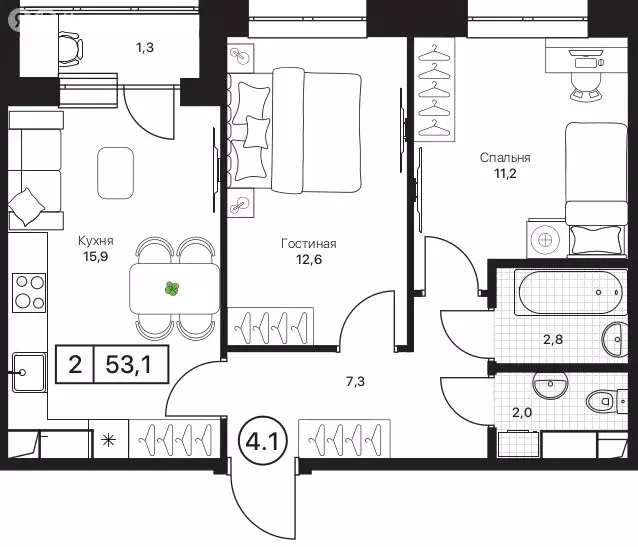 2-комнатная квартира: Пушкино, ЖК Пушкино Град (53.1 м) - Фото 1