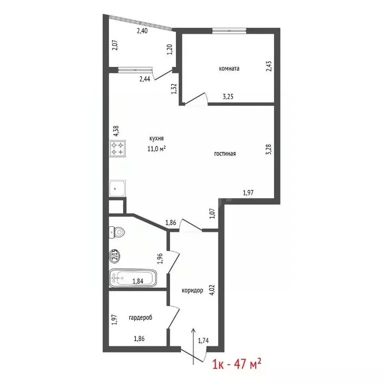 1-к кв. Свердловская область, Екатеринбург ул. Чкалова, 256 (47.1 м) - Фото 2
