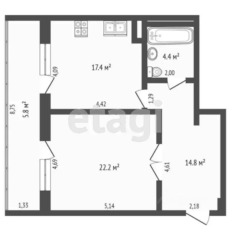 1-к кв. Крым, Симферополь ул. Мокроусова (64.6 м) - Фото 1