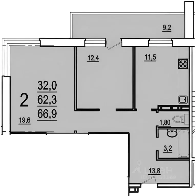 2-к кв. Тульская область, Тула ул. Макаренко, 36 (67.0 м) - Фото 1