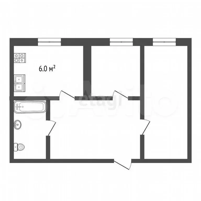 2-к. квартира, 55,5 м, 3/9 эт. - Фото 0