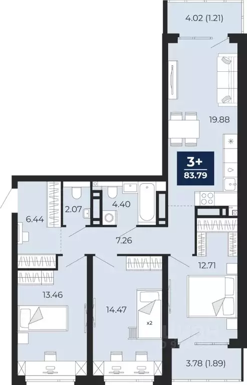 3-к кв. Тюменская область, Тюмень ул. Арктическая, 12 (80.69 м) - Фото 0