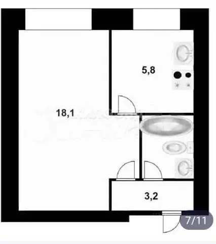 1-к. квартира, 30 м, 2/9 эт. - Фото 0