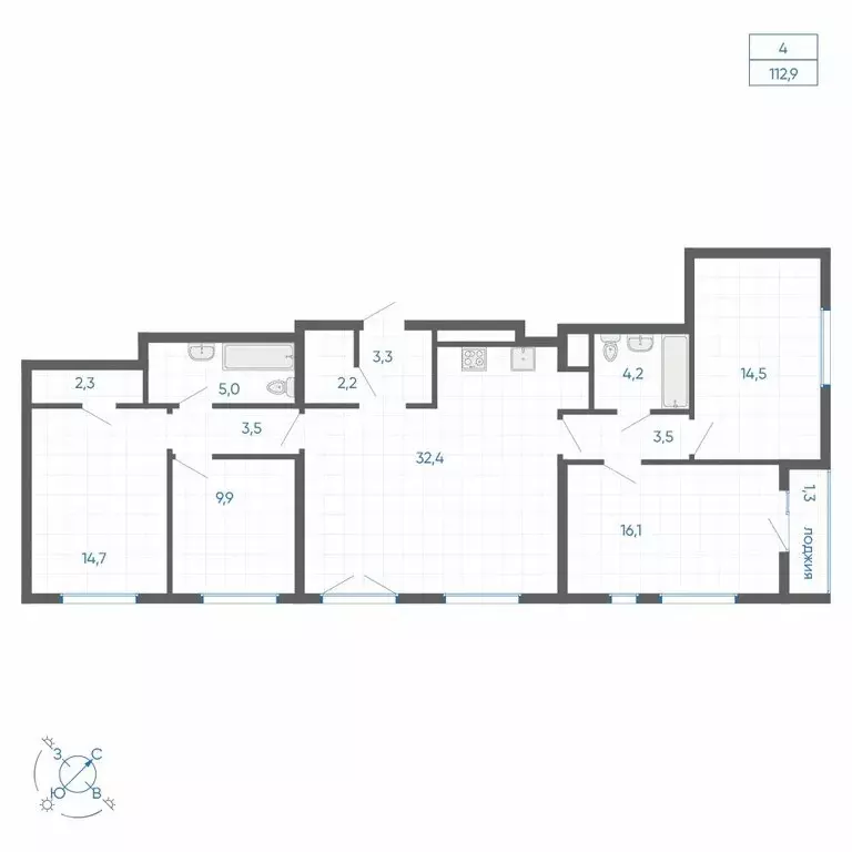 4-комнатная квартира: Екатеринбург, улица Вильгельма де Геннина, 59 ... - Фото 1