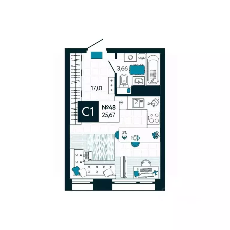 Студия Тульская область, Тула ул. Чмутова, 158Д (25.67 м) - Фото 1