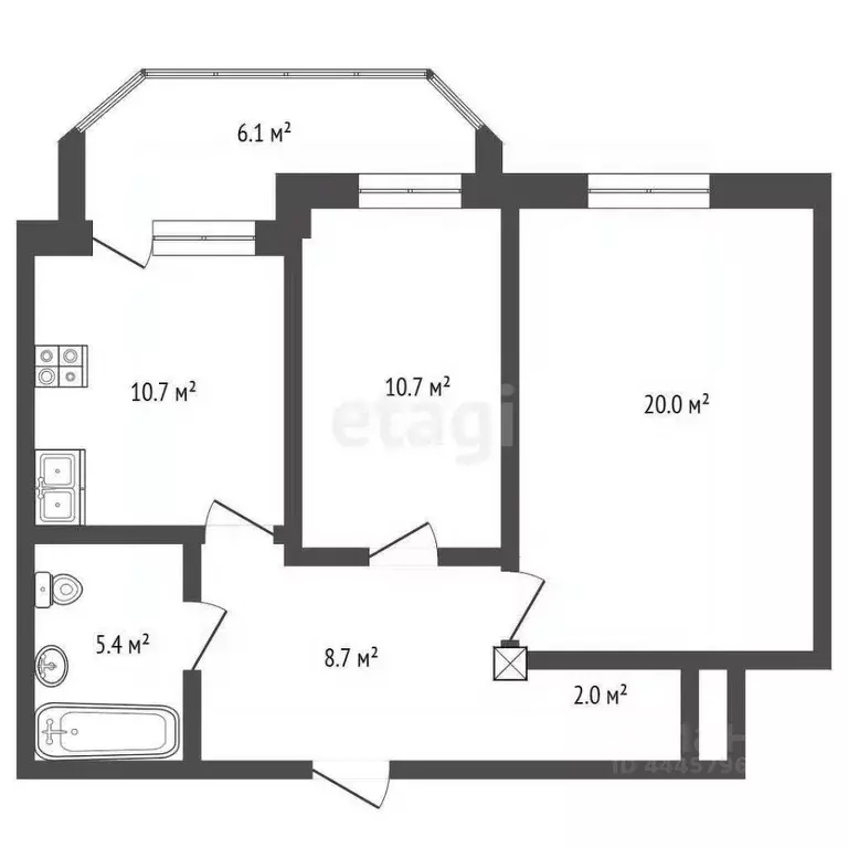 2-к кв. Челябинская область, Челябинск ул. Воровского, 61Б (61.5 м) - Фото 2