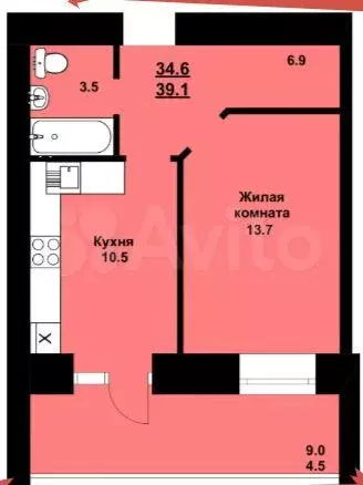 1-к. квартира, 37,4 м, 3/10 эт. - Фото 0