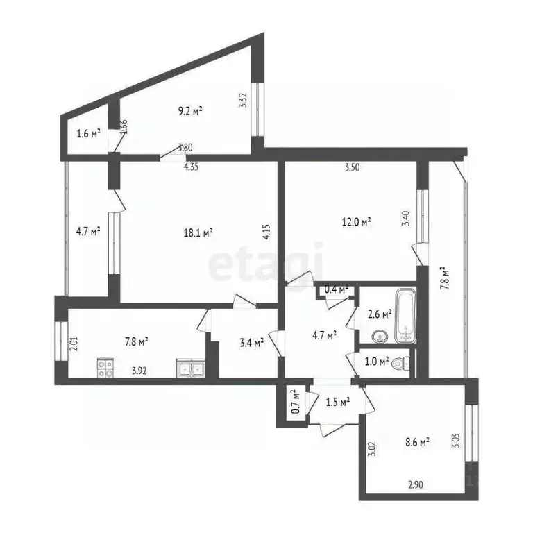 4-к кв. Севастополь ул. Александра Косарева, 7 (70.0 м) - Фото 2