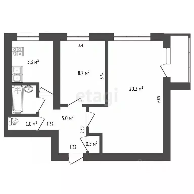 2-к кв. Татарстан, Альметьевск ул. Нефтяников, 25 (42.8 м) - Фото 2