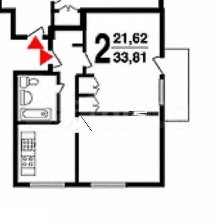2-к. квартира, 34 м, 3/9 эт. - Фото 1