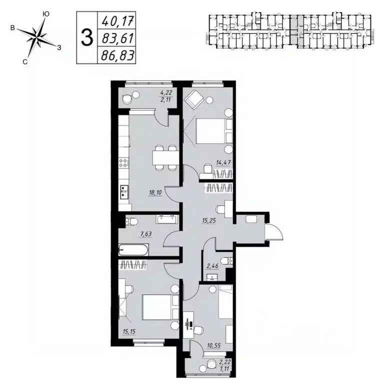 3-к кв. Тамбовская область, Тамбов ул. Имени Павла Строганова, 11Д ... - Фото 1