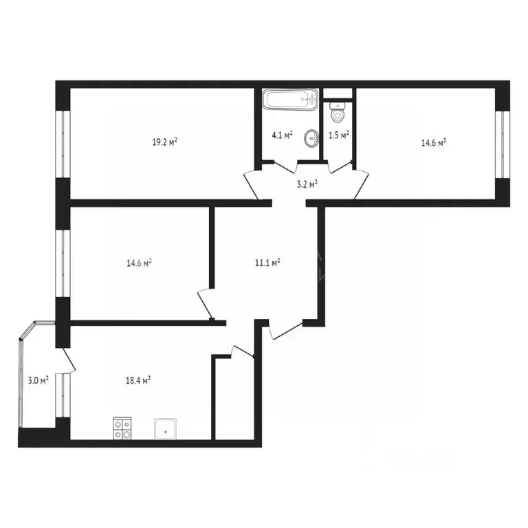 3-к кв. Тюменская область, Тюменский муниципальный округ, д. Патрушева ... - Фото 1