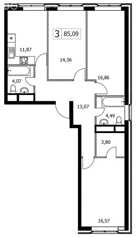 3-комнатная квартира: Москва, НАО, район Внуково, жилой комплекс ... - Фото 1