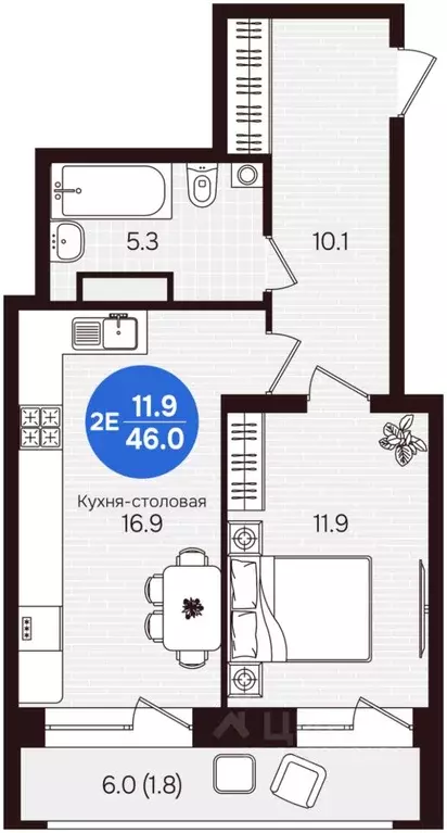 2-к кв. Чувашия, Новочебоксарск ул. 10-й Пятилетки, поз5 (46.0 м) - Фото 1