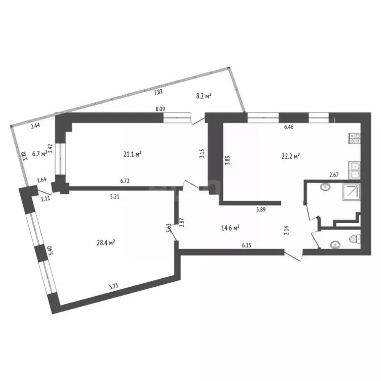 2-к кв. Тюменская область, Тюмень Одесская ул., 44к1 (92.1 м) - Фото 1