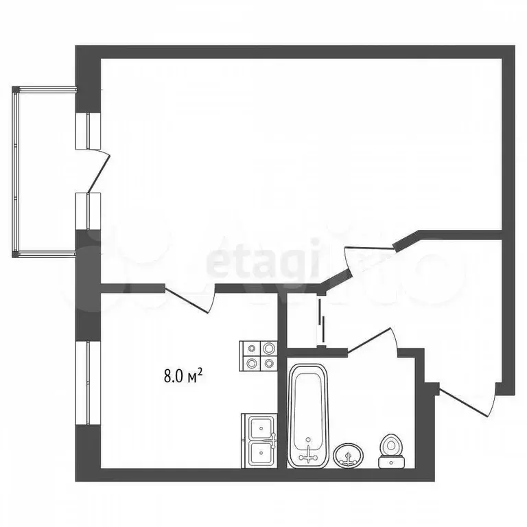1-к. квартира, 27,4 м, 4/5 эт. - Фото 0