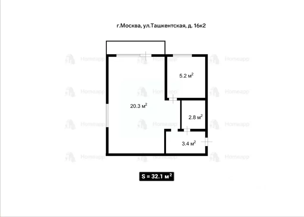 1-к кв. Москва Ташкентская ул., 16К2 (32.1 м) - Фото 1