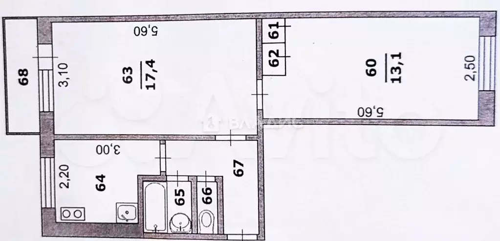 2-к. квартира, 43,9 м, 4/5 эт. - Фото 0