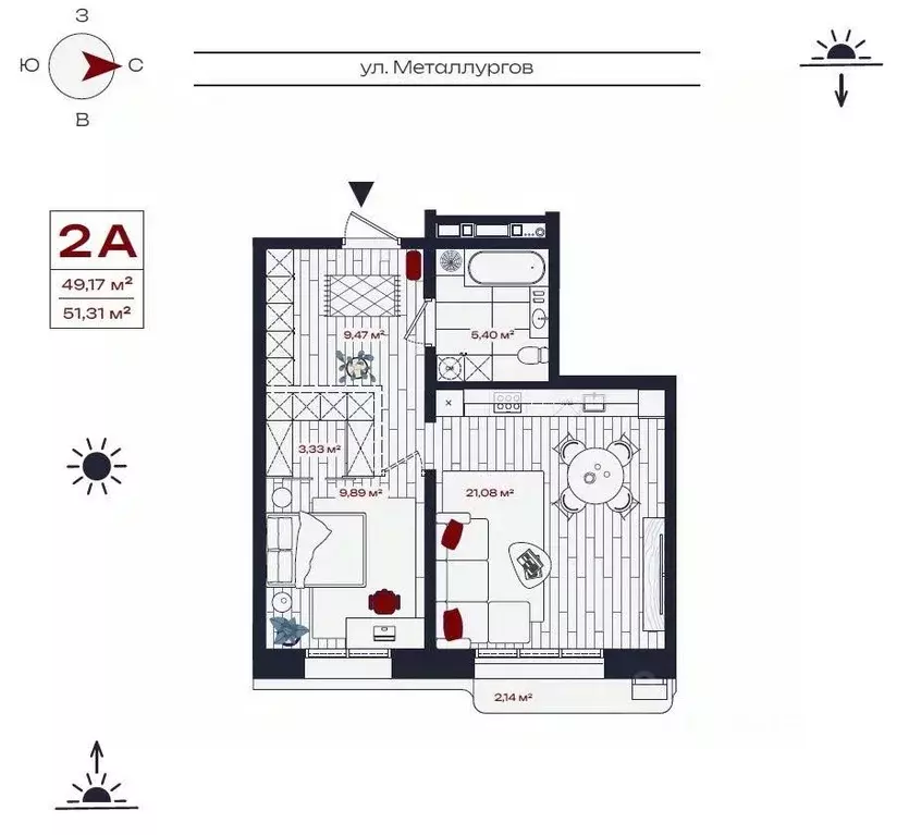 2-к кв. Иркутская область, Братск ул. Металлургов, 10 (51.31 м) - Фото 0