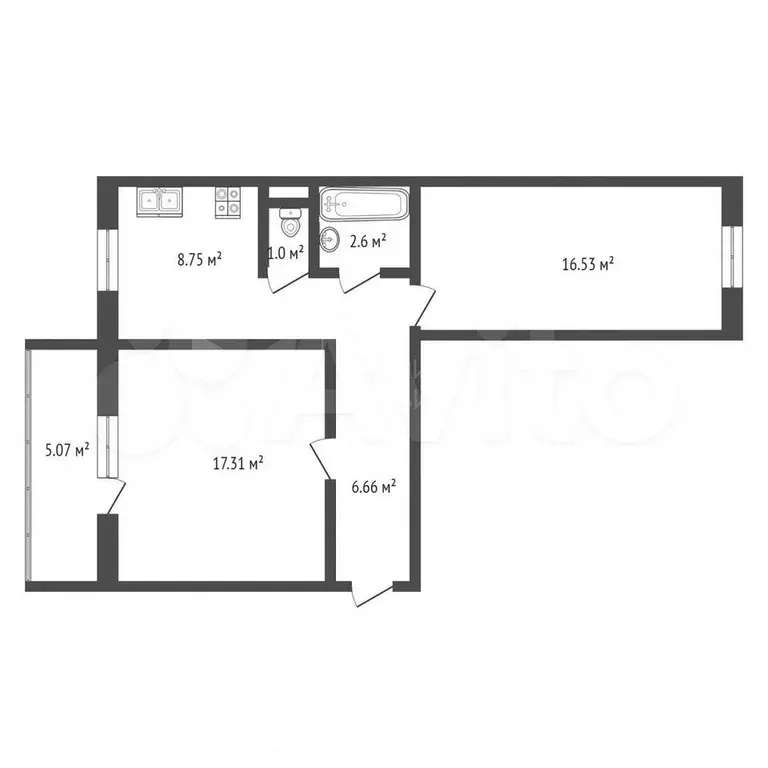 2-к. квартира, 61 м, 6/10 эт. - Фото 0