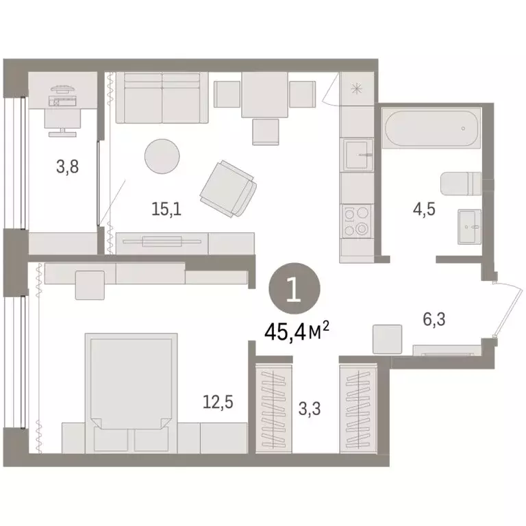 1-комнатная квартира: Тюмень, Краснооктябрьская улица, 4 (45.41 м) - Фото 1