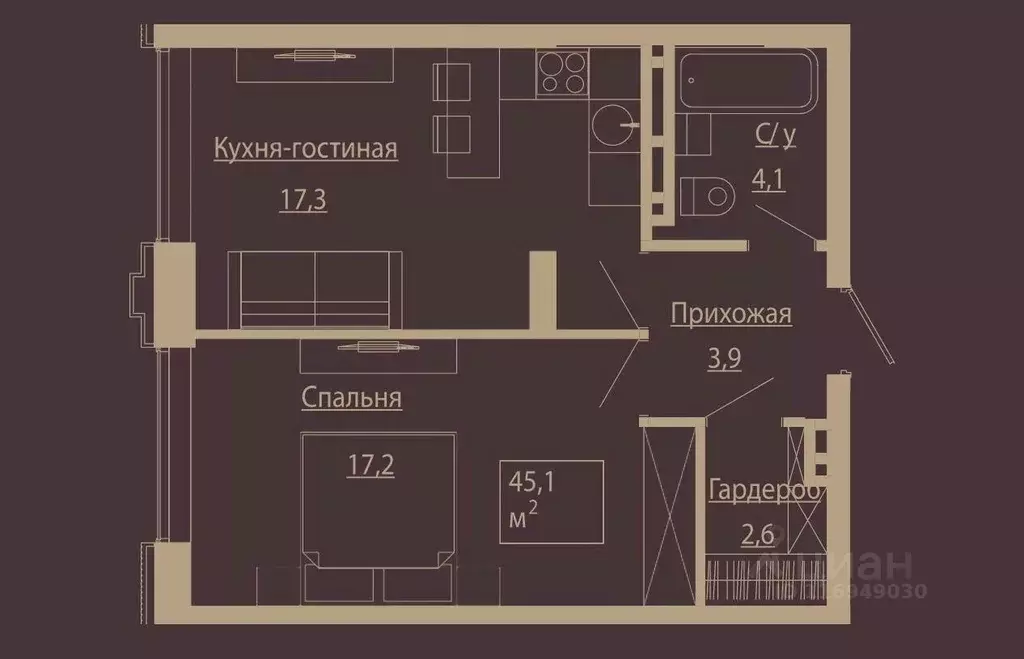 2-к кв. Новосибирская область, Новосибирск ул. Чаплыгина, 54 (45.2 м) - Фото 0