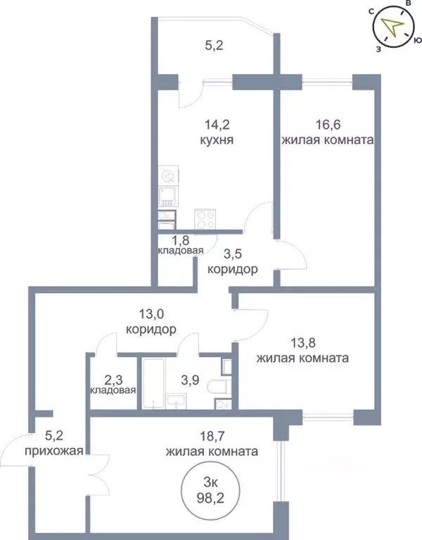 3-к кв. Ханты-Мансийский АО, Нефтеюганск 4-й мкр, 4к1 (98.2 м) - Фото 0