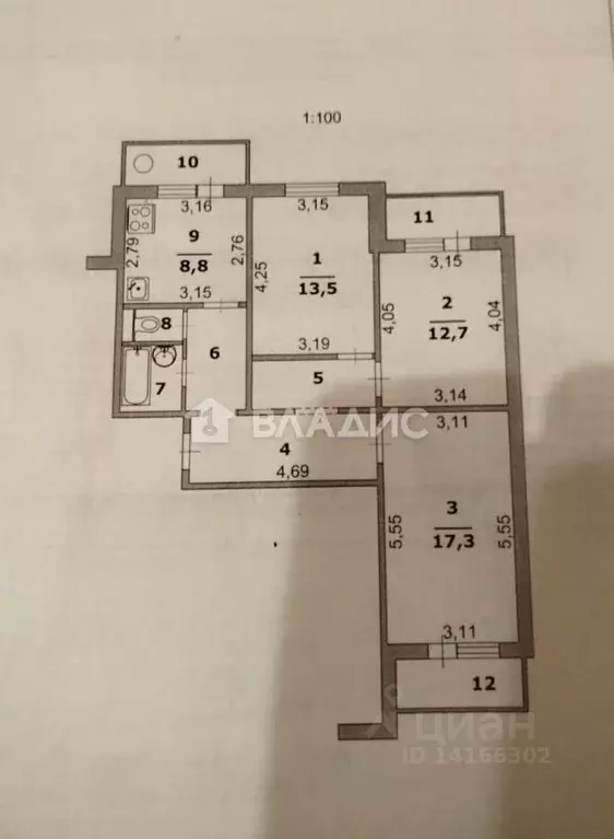 3-к кв. Белгородская область, Белгород бул. Юности, 27 (71.6 м) - Фото 2