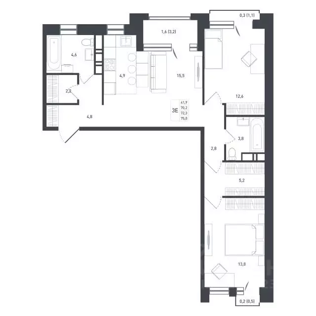 3-к кв. Московская область, Подольск городской округ, д. Борисовка ... - Фото 1
