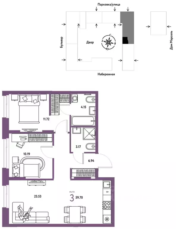 3-к кв. Тюменская область, Тюмень Береговая ул., 100к2 (59.7 м) - Фото 1