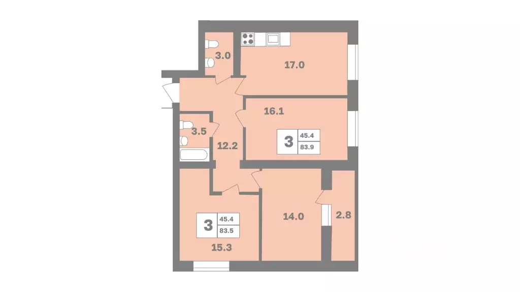 3-к кв. Башкортостан, Уфа Дагестанская ул., лит13 (83.9 м) - Фото 1